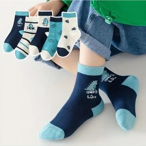 NWOT 5 Pairs Boy's Cartoon Dinosaur Patten, Comfy & Breathable Socks 6-8Y